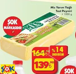 MİS YARIM YAĞLI TOST PEYNİRİ 1000 G